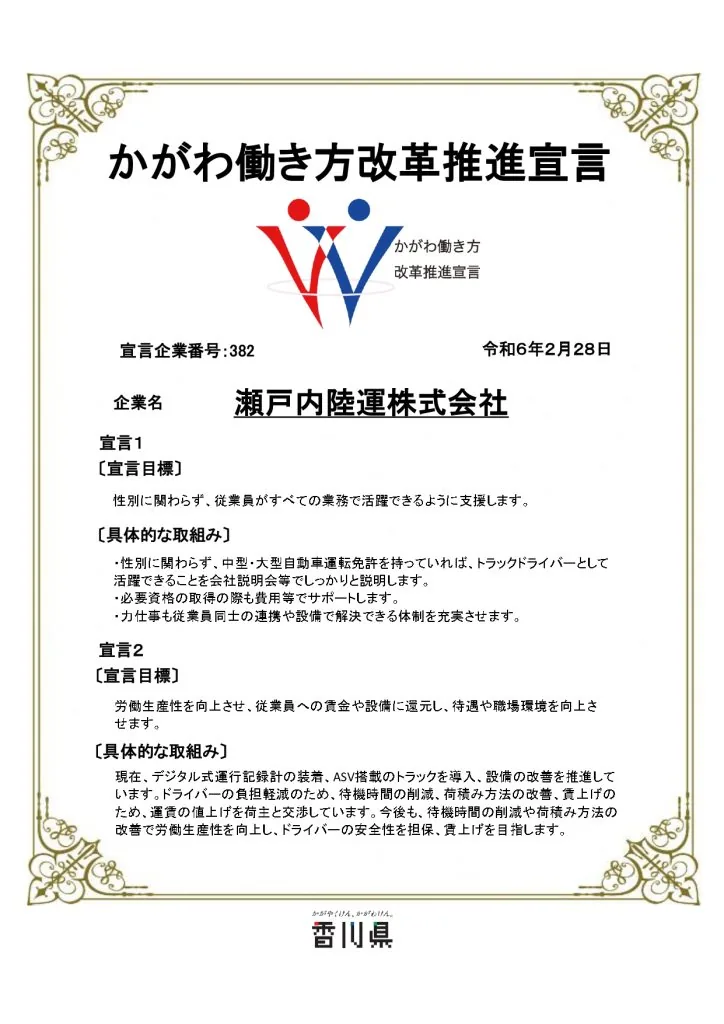 働き方改革推進宣言書